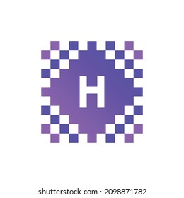 H initial letter alphabet pixel style logo vector design