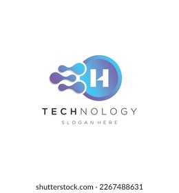 H Initial letter circular line logo template vector with gradient color