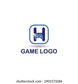 H initial letter with game console icon and pixel for gaming logo concept. game startup application