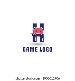 H initial letter with game console icon and pixel for gaming logo concept. game startup application