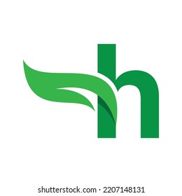 H Initial letter with green leaf logo vector template
