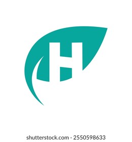 H Initial letter with green leaf logo vector flat design is a design for a natural and eco-friendly product logo