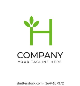 H letra inicial con la plantilla de logotipo de forma de planta hoja, archivo vectorial pasos 10 texto y color es fácil de editar