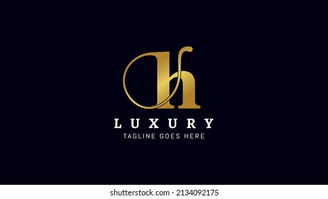 H, h Initial letter logo. Alphabet H Handwritten Signature logo design. Creative Golden handwriting letters H. Creative luxury swirl line golden icon.
