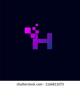 H Initial Letter Logo Design teamplate with Digital Pixels element technology in Purple Colors