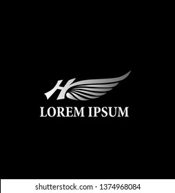 H initial letter logo icon, sign or symbol with wings illustration for sport company and competition