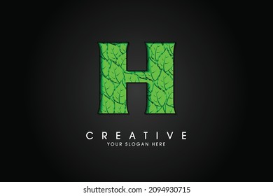 H initial letter logo with leaves. Ecological font. Green Leaves font. Vector illustration.