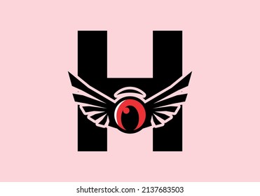 H initial letter with red eye wings design