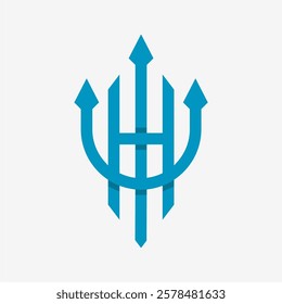 H Initial Letter Trident Poseidon Logo Design