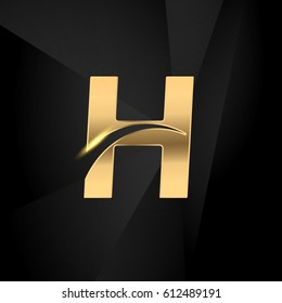 H initial letters swoosh elegant logo golden black background