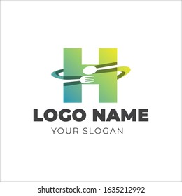 H initial logo combined with spoon and fork