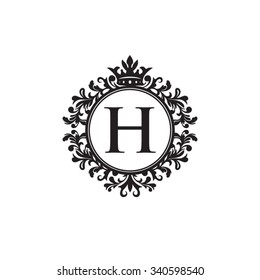 H initial logo. Luxury ornament crown logo.