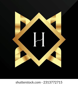 H Initial luxury gold Letter Type Logo Sign Symbol Icon Simple Elegance