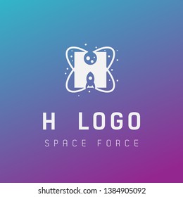 h initial space force logo design galaxy rocket vector in gradient background