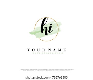 H I Initial water color logo template vector