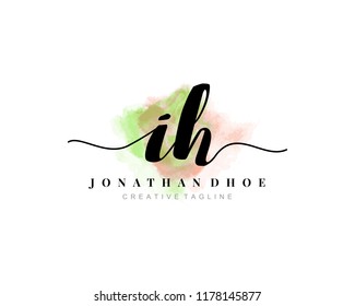 I H Initial watercolor logo on white background. Logo template vector