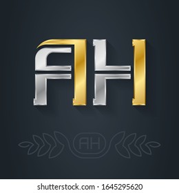 A and H - initials or gold and silver logo. AH - Metallic 3d icon or logotype template. Luxury Vector Design element with lineart option.