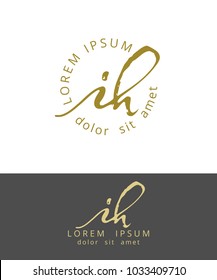I H. Initials Monogram Logo Design. Dry Brush Calligraphy Artwork