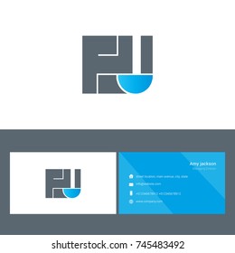 H J bold letter design vector with business card template