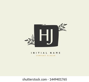H J HJ Beauty vector initial logo, handwriting logo of initial signature, wedding, fashion, jewerly, boutique, floral and botanical with creative template for any company or business.