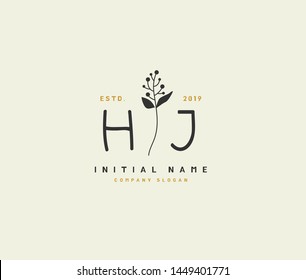 H J HJ Beauty vector initial logo, handwriting logo of initial signature, wedding, fashion, jewerly, boutique, floral and botanical with creative template for any company or business.