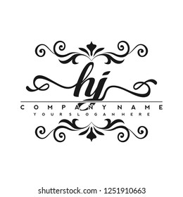 H J Initial handwriting logo vector