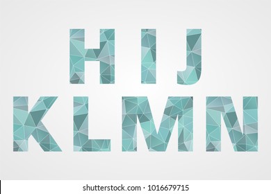 H I J K L M N polygonal geometric letters. Decorative blue geometric abc isolated icons. Abstract triangle alphabet symbols for text, font, typography, decoration, design, illustration