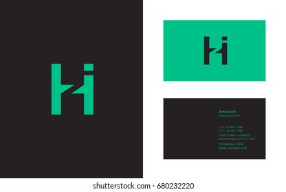 H I joint logo letter design with business card template
