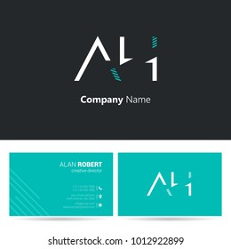 A & H joint logo line letter design with business card template