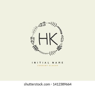 H K HK Beauty vector initial logo, handwriting logo of initial wedding, fashion, jewerly, heraldic, boutique, floral and botanical with creative template for any company or business.