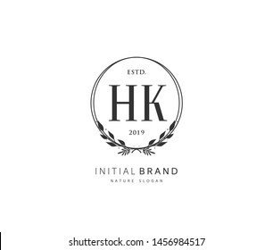 H K HK Beauty vector initial logo, handwriting logo of initial signature, wedding, fashion, jewerly, boutique, floral and botanical with creative template for any company or business.