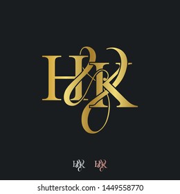 H & K HK logo initial vector mark. Initial letter H & K HK luxury art vector mark logo, rose gold, silver, gold color on black background.