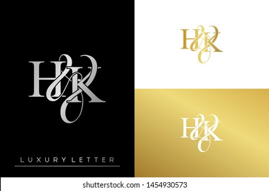 H & K / HK logo initial vector mark. Initial letter H & K HK luxury art vector mark logo, gold color on black background.
