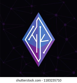 H K Initial letter block chain logo icon vector template. Looping mono line circuit letter on rhombus cube logo