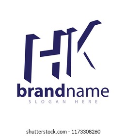 H K initial letter with negative space logo icon vector template