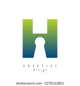 H with keyhole icon unique logo design