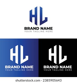 H L Double Letters Polygon Logo, Two letters H L logo design, Minimalist creative vector logo design template