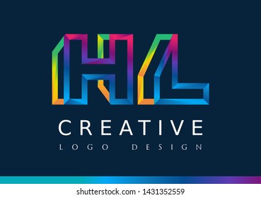 H L Logo. HL Letter Design Vector with Magenta blue and green yellow color.