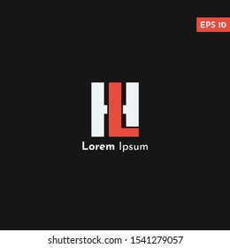 h + l logo template  red letter Isolated on black background.