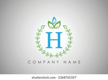  H Últer hoja .logotipo abstracto de la empresa de hoja verde. Plantilla de símbolos naturales de plantas de jardín. Colección de signos empresariales. Ilustración vectorial.
