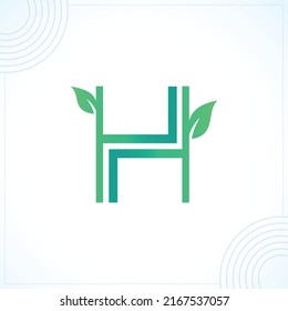 H leaf green modern creative premium logo design vector template