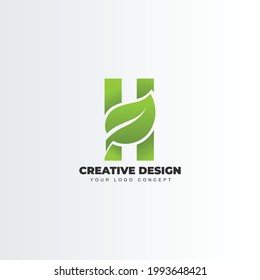 H Leaf Letter Logo Design in Green Colors.