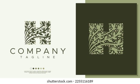 H leaf letter logo design template. Line H letter logo template.