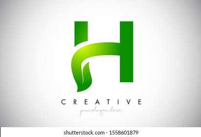 H Leaf Letter Logo Icon Design in Green Colors. Eco Bio Letter Design Vector Illustration.