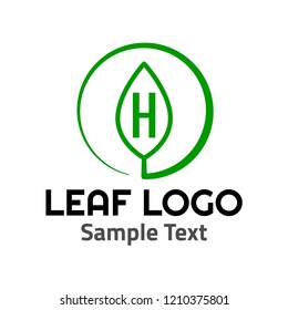 "H" leaf logo symbol icon sign. A leaf logo, green, simple minimalist style, with a green "H" letter and some sample text.