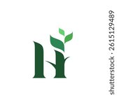 H leaves logo, growth leaf, plant symbol green