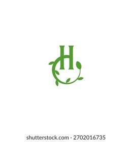 H folhas logotipo, folha de crescimento, planta símbolo raiz verde
