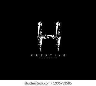 H Letter Abstract Brush Stroke Triangle Grunge Type Style Logo
