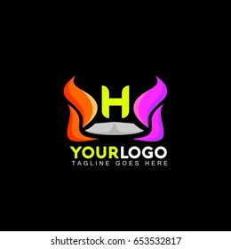 H letter abstract power vector logo. Identity template concept illustration. Flag business sign.  Flame fire icon. Gas insignia. Design element.