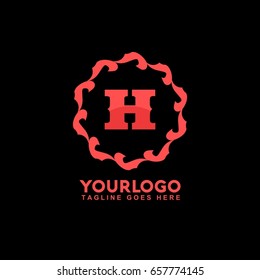 H Letter Abstract vector logo template concept illustration. Circle Flag business sign. Flame fire icon. Gas insignia. Design element.
